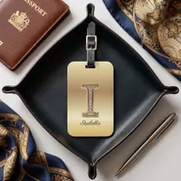 Glam Gold Diamond Monogram Initial Letter I Luggage Tag