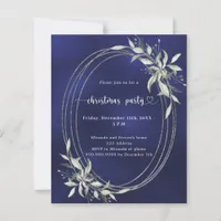 Blue silver greenery Christmas Party invitation