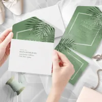 Lush Palm Leaf Wedding Moss Green ID956 All In One Invitation