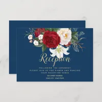 Reception | Navy Blue with Crimson Red Peonies Invitation