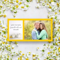 Tea Cup with Yellow Daisies Wedding Save the Date