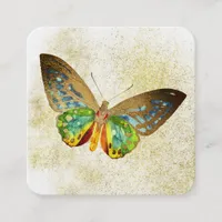 *~* Gold Glitter Gold Gilded Butterfly White Square Business Card