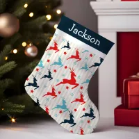 Leaping Reindeer Monogram Small Christmas Stocking