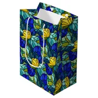 Stained Glass Abstract Green Blue Yellow Medium Gift Bag