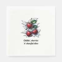 Red Cherries Cheerful Vibes Street Art Stylish Napkins