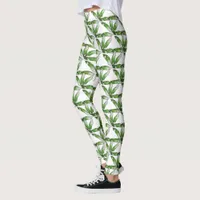 Leggings - Green Feather Design