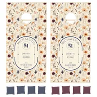 Boho Wildflower Monogram Custom Wedding Gift Cornhole Set