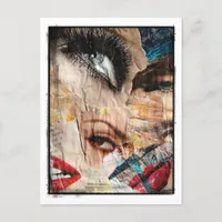 Eyes and Lips Collage Grunge Border Postcard