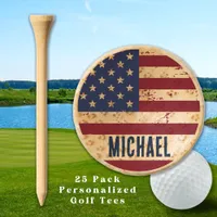 Personalized American Flag Rustic Wood Patriotic Golf Tees