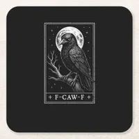 F-Caw-F Crow Card Funny Halloween Vintage Back Square Paper Coaster
