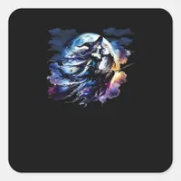 Whimsigoth Witch Flying Over Full Moon Women Kids  Square Sticker
