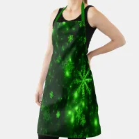 Deep Green Bright Snowflakes Holidays Large Apron