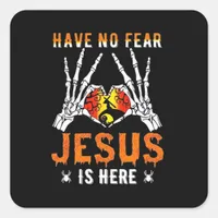 Jesus Is Heart Skeleton Hand Minimal Design Square Sticker