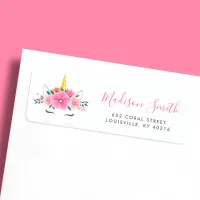 Watercolor Unicorn Face Floral Stars Custom Label