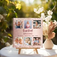 Guest book birthday photo collage rose gold