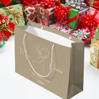 Abstract reindeer beige white modern Christmas Large Gift Bag