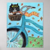 Cat in Basket Folk Art Cute Unique Painting Poster