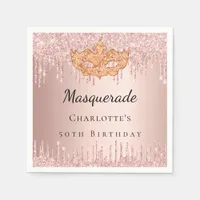 Masquerade rose gold drips birthday party  napkins