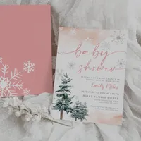 Winter baby shower invitation, blush and pink invitation