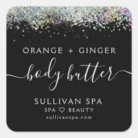 Black Holographic Glitter Body Butter Label