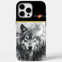 Wolf appears from misty forest at night iPhone 16 pro max case