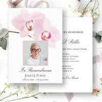 Pink Orchid Flowers on White Death Anniversary Invitation