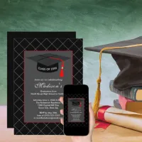 Black & Gray Graduation Class of Black Grad Cap Invitation