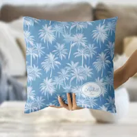 Hawaiian Palm Tree Silhouette Pattern Blue ID1093 Throw Pillow