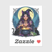 A Witch, A Black Cat and a Frog Halloween Sticker