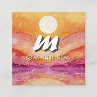 *~* QR SUN  Salmon Abstract Landscape Nature AP93  Square Business Card