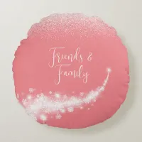 White glitter, monogrammed on pink | round pillow