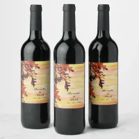 Autumn Leaves Orange Yellow Swirl Wedding Party Wine Label