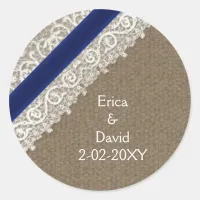 FAUX navy blue lace and burlap , wedding seals