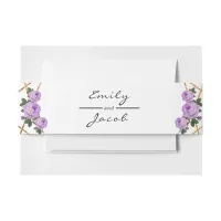 Elegant Gold Glitter Geometric Purple Floral Wed Invitation Belly Band