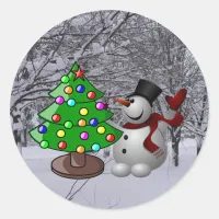 Christmas Tree, Snowman, Snow Scene Photo Stickers