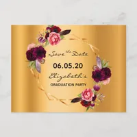 Save the Date graduation party gold florals 2024 Postcard