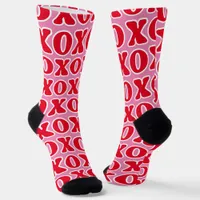 Modern Pink Red XOXO Pattern Valentine's Day Socks