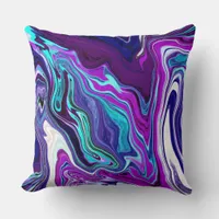 Purple, Blue and Teal Abstract Fluid Art   Throw Pillow