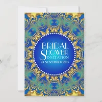 Egyptian Deco Blue Gold Sun Bridal Shower Invitation