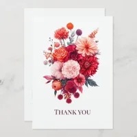 Bright Coral & Fuchsia Floral Bouquet Thank You Card