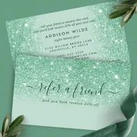 Signature Script Mint Green Glitter Modern Girly Referral Card