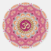 Golden Om on Sweet Orange Pink Classic Round Sticker