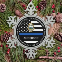 Police Christmas Personalized Logo Thin Blue Line Snowflake Pewter Christmas Ornament