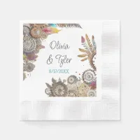 Floral Steampunk Wedding Date and Names Napkins