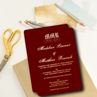 Monogram Elegant Red and Gold Wedding  Foil Invitation