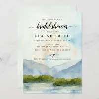 Rustic Watercolor Mountains Lake Bridal Shower  Invitation