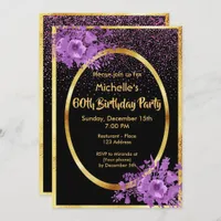 60th birthday black gold invitation