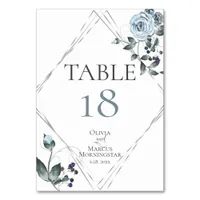 TABLE NUMBER | Watercolor Dusty Blue Floral Silver