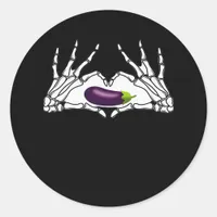 Eggplant Classic - Skeleton Hands Heart Classic Round Sticker