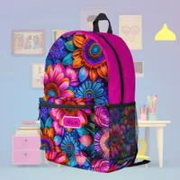 Floral pattern in boho style, custom  printed backpack